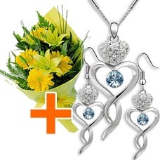 Necklace and earrings with Swarovski Elements + Flowers (Standard)